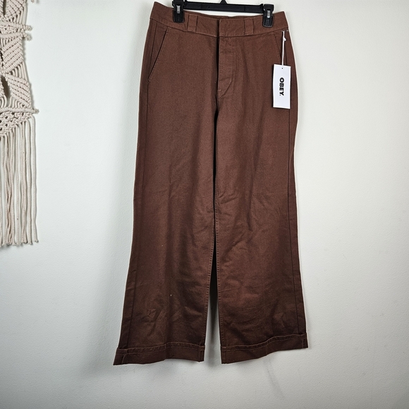 OBEY MILA Work Wide Leg Brown Pant Size 28 NWT - Picture 3 of 10